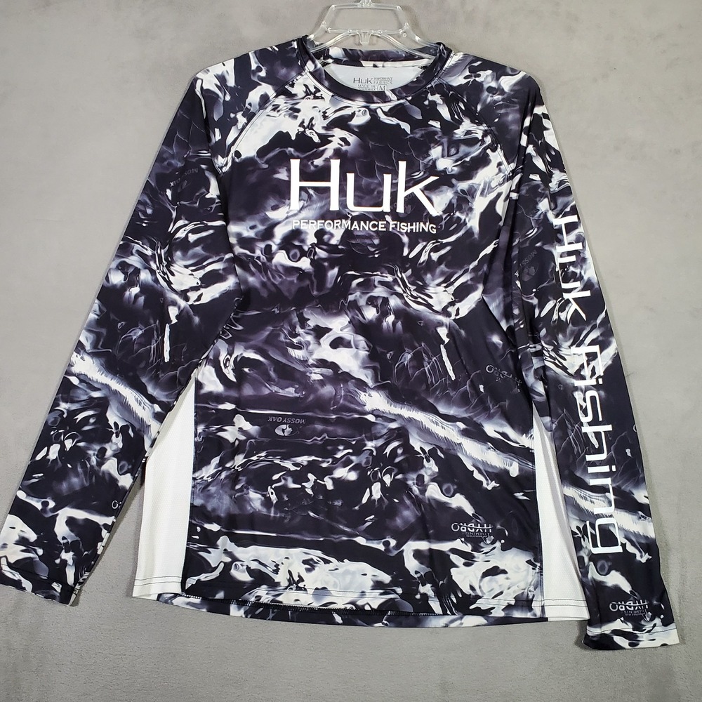 HUK T Shirt Mens M Black White‎ Camo Long Sleeve Performance Fishing Tee Outdoor